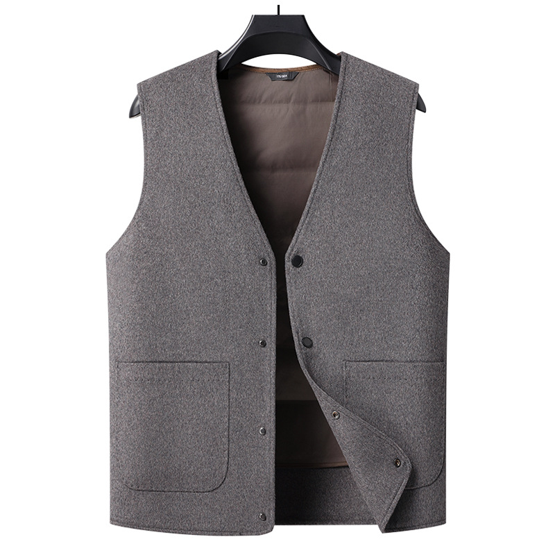 简约百搭羊毛呢子羽绒马甲男士秋冬新款保暖背心90白鸭绒外穿坎肩
