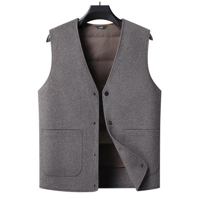 简约百搭羊毛呢子羽绒马甲男士秋冬新款保暖背心90白鸭绒外穿坎肩
