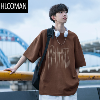 HLCOMAN咖色美式短袖t恤男士夏季2025新款潮牌宽松体恤男生半袖上衣