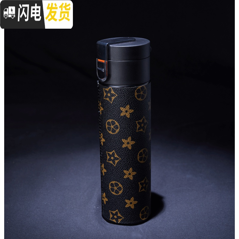 三维工匠私人订制 贴皮保温杯学生简约水杯瓶男女便携创意个性潮流大容量 黑色黑底金花
