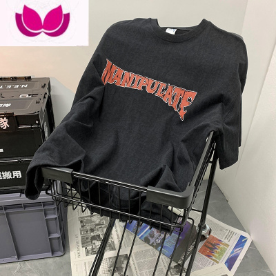 七斓短袖T恤美式复古宽松ins潮牌港风男夏季五分袖体恤上衣衫