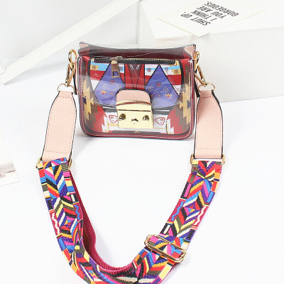 新款结婚伴娘包小包包宽肩带上新款ins撞色小方包单肩斜挎包SN6601-定制粉红色默认尺寸粉红色默认尺寸