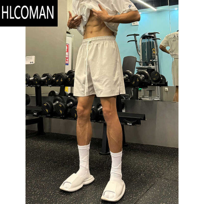 HLCOMAN米白色速干短裤男夏季薄款健身运动裤子美式oversize不过膝四分裤