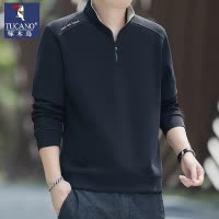 啄木鸟卫衣男2025春秋季新款男士半开领长袖T恤秋冬加绒打底上衣