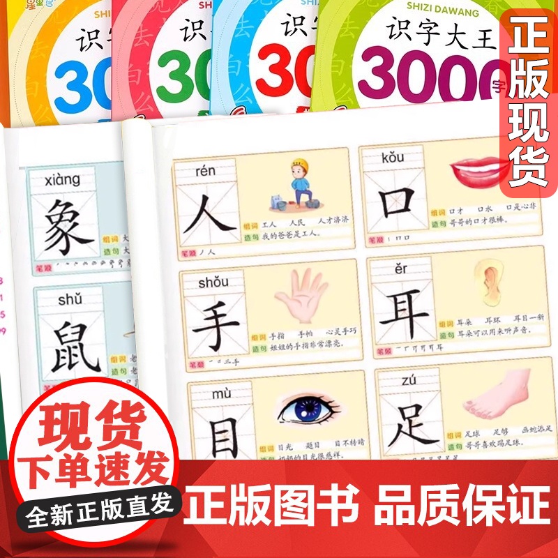 幼儿识字3000字学前儿童认字书幼儿园宝宝看图识字大王正版教材3—6岁书籍早教绘本启蒙用书学认识1200字象形识字卡片神