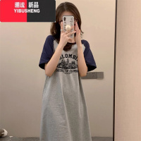 YIBUSHENG大码女装插肩短袖t恤连衣裙子季长款过膝胖mm遮肚显瘦长裙