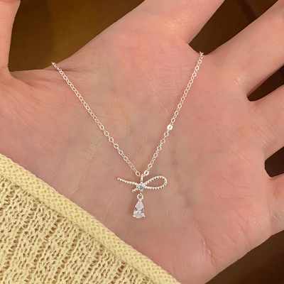 纯银绳结水滴蝴蝶结高级小项链配裙子精致锁骨链女款2025新款送女朋友老婆情人节七夕生日礼物
