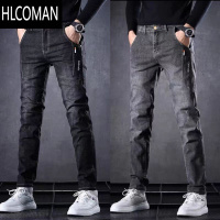 HLCOMAN秋季弹力牛仔裤男修身直筒男裤青年黑色休闲百搭长裤子男潮款