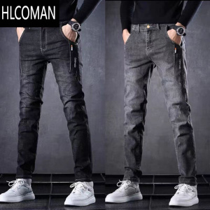 HLCOMAN秋季弹力牛仔裤男修身直筒男裤青年黑色休闲百搭长裤子男潮款