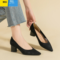 聚范王妃鞋2024年新款百搭日系飞织编织鞋圆跟浅口一脚蹬单鞋女高跟鞋