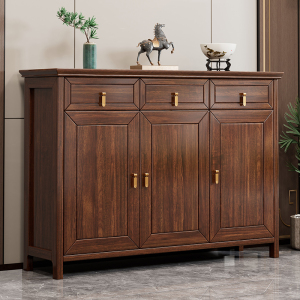 青木川 新中式鞋柜实木乌金木客厅家用入户进门口防尘大容量多层置物架矮柜落地收纳储物柜门厅柜 乌金色 120x40x110cm