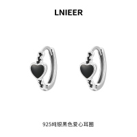 925纯银黑色爱心耳圈女耳环耳扣2025新款潮小众设计高级耳饰送女朋友老婆情人节七夕生日礼物