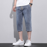 2025新款弹力男士牛仔短裤夏季薄款松紧腰直筒显高设计透气七分裤