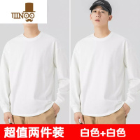 YANXU长袖T恤男纯色宽松百搭款情侣卫衣圆领白色内搭打底衫男