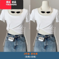 YIBUSHENG纯欲甜辣妹正肩短袖t恤女季2024新款圆领修身短款chic白色上衣