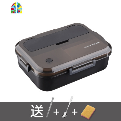 饭盒上班族分隔型微波炉加热专用学生女便当盒带盖成人男塑料餐盒 FENGHOU 红1200ml+勺筷