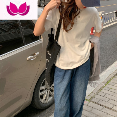 七斓2023夏季新款减龄宽松落肩别致独特短袖t恤女白色打底衫上衣