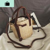 包编织包森女2020夏季新款韩版文艺范手提水桶包度假斜挎沙滩包NEW LAKE 棕色女士单肩包