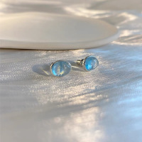 海蓝宝耳钉女S925纯银个性气质百搭耳环夏季小香风耳饰品批发送女朋友老婆情人节七夕生日礼物