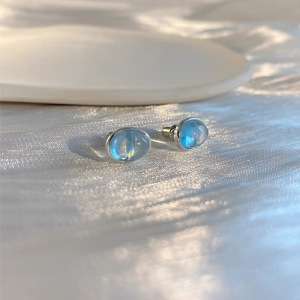 海蓝宝耳钉女S925纯银个性气质百搭耳环夏季小香风耳饰品批发送女朋友老婆情人节七夕生日礼物