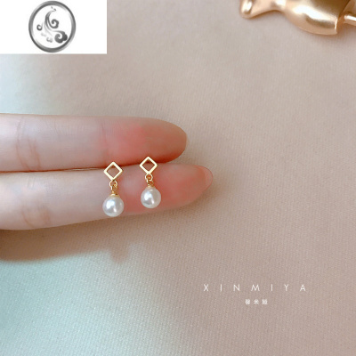 JiMi2023高级感法式几何复古耳环女小众设计方形珍珠耳钉轻奢气质耳坠