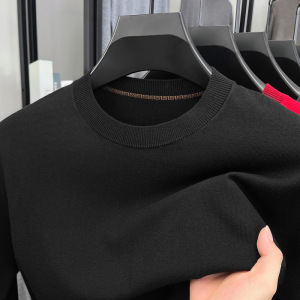 含羊毛蚕丝圆领毛衣男2025秋季薄款长袖纯色针织打底男士羊毛衫