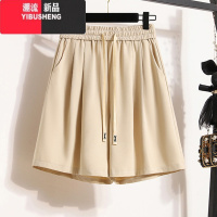 YIBUSHENG休闲运动短裤女季2024新款松紧腰宽松遮肉直筒五分阔腿中裤