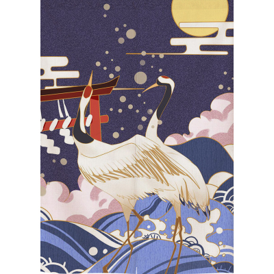 日式帘布艺半帘布帘隔断帘子屏风闪电客卧室免打孔日本商铺专用房间海浪鹤定制宽70*120高送杆双面图案（样式备注）