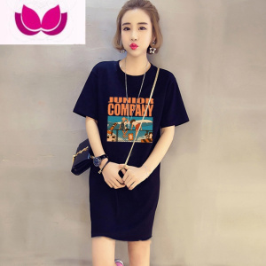 七斓夏季超火cec宽松中长款上衣连衣裙子韩版孕妇印花圆领短袖t恤女潮