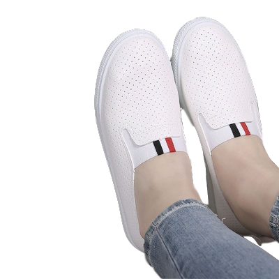 小白鞋平跟女2019新款春夏百搭韩版运动女学生一脚蹬软平底皮面女休闲鞋衫伊格(shanyige)