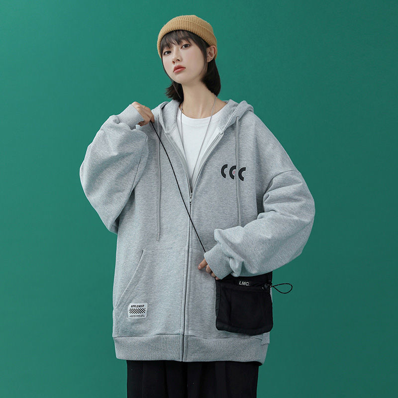 班俏banqiao外套女运动连帽衫港味宽松ins2021卫衣上衣拉链开衫韩版