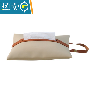 敬平皮革车载纸巾套悬挂式 简约家用纸巾袋 客厅厕所抽纸袋纸巾盒ins 挂绳款[灰米色]