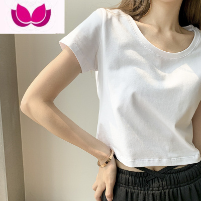 七斓夏季新款短袖T恤女短款白色港风网红小众修身露脐上衣潮宽松