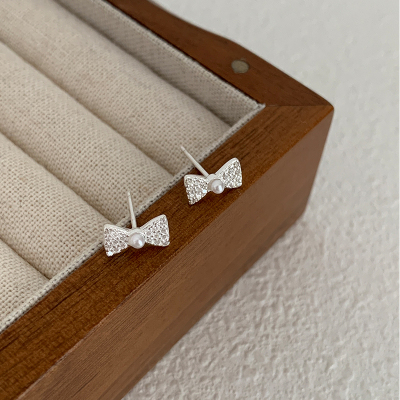 S925纯银满钻蝴蝶结耳钉轻奢高级感韩系网红时尚耳环小众精致送女朋友老婆情人节七夕生日礼物