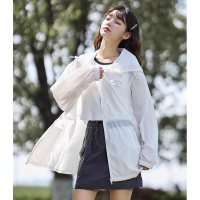 [2.5折价77元]唐狮夏季新款轻薄防晒衣女UPF+中长款连帽宽松薄外套白色