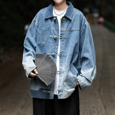 春秋季新中式盘扣长袖衬衫男女同款水洗做旧宽松休闲衬衣夹克外套