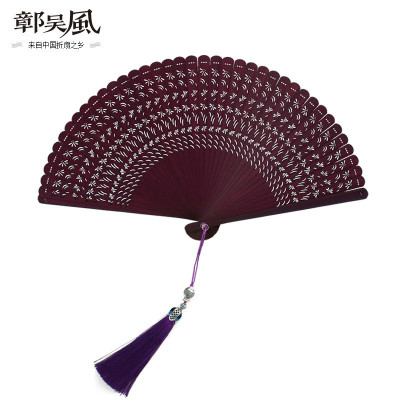 手工扇子女古风折扇女式中国风礼品舞蹈扇日式和风小扇迷你旗袍扇三维工匠素黑加黄