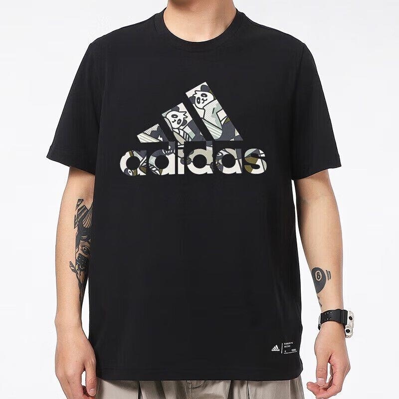 adidas/阿迪达斯男装短袖新款运动服熊猫印花圆领休闲T恤JI6834 C