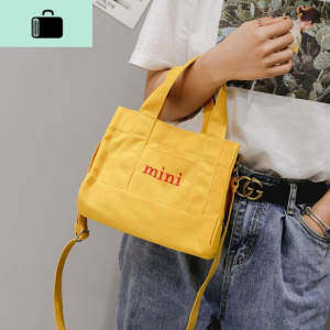 ins新款刺绣帆布小方包手提购物袋单肩斜跨包韩版大容量mini女包NEW LAKE女士单肩包