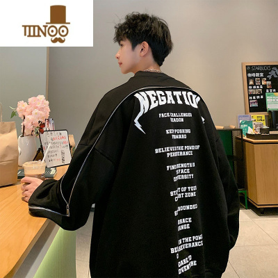 YANXU美式hiphop卫衣男士2023秋季新款潮牌设计感圆领字母印花宽松上衣