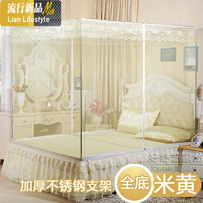 蚊帐方顶有底坐床式拉链二开加厚不锈钢1.2/1.5/1.8m米单双人床 三维工匠