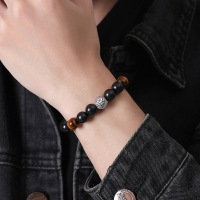 鑫铂尼黑檀木国风龙珠手链霸气男款虎眼石复古手串999足银七夕情人节生日礼物送男友送父亲
