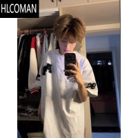 HLCOMAN网红同款刺绣字母短袖男国潮美式情侣宽松圆领T恤衣