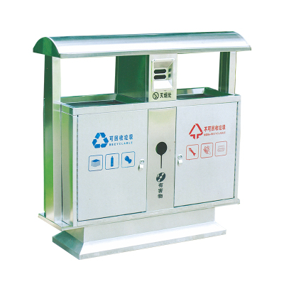 户外四分类垃圾桶不锈钢果皮箱铁质垃圾箱室外大号小区30L垃圾分类桶