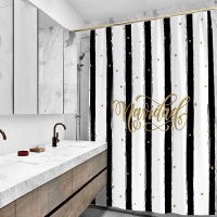 美式黑白条纹浴帘加厚防水隔断帘不透明洗澡间家用卫生间挂帘