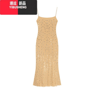 YIBUSHENG重工镶钻吊带连衣裙女季亮闪闪性感纯欲风短裙紧身收腰包臀裙子