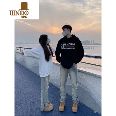YANXU国潮字母印花连帽卫衣男女款2023秋季情侣装长袖帽衫上衣