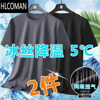HLCOMAN冰丝短袖t恤男夏季速干大码运动上衣服透气宽松百搭纯色网眼体恤
