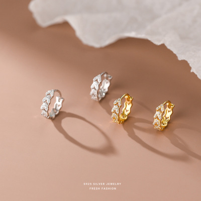 s925纯银镶钻麻花耳环女轻奢气质微镶满钻个性设计感耳圈耳饰批发送女朋友老婆情人节七夕生日礼物