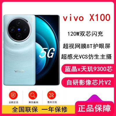 vivo X100 星迹蓝 16GB+256GB 蓝晶x天玑9300旗舰芯 蔡司影像 LPDDR5X闪存 120W双芯闪充 5G拍照 全新自研影像芯片V2 手机